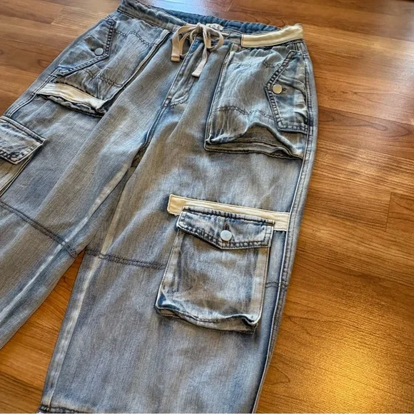 POL Multi Cargo Pocket Drawstring Waist Baggy Denim Joggers Women’s Large - Picture 5 of 15